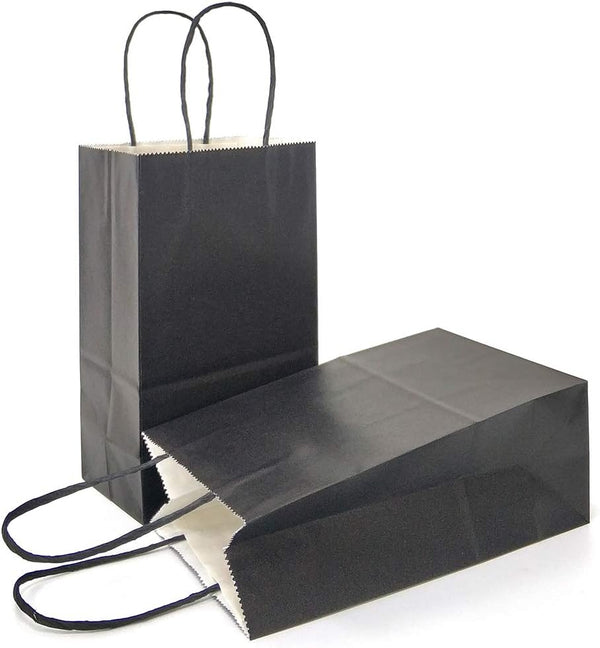 AZOWA Black Kraft Paper Gift Bags with Handles - 12 Pcs, 5 x 3.1 x 8.2 in