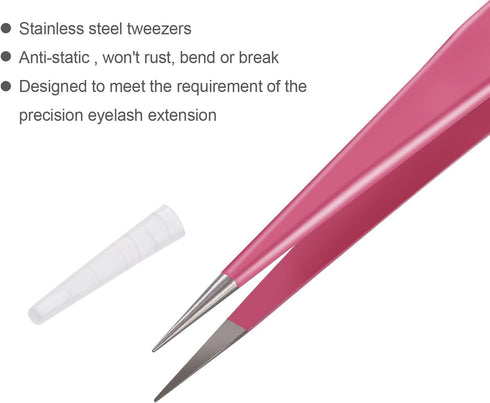 Hotop 2 Pieces Straight and Curved Tip Tweezers, Stainless Steel Eyelash Extension Application Tools