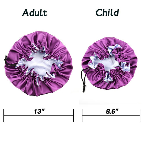 Mommy and Me Bonnet Set, Adjustable Satin Sleep Cap for Women and Baby, Toddler Curly Hair Cap (Purple/Blue)