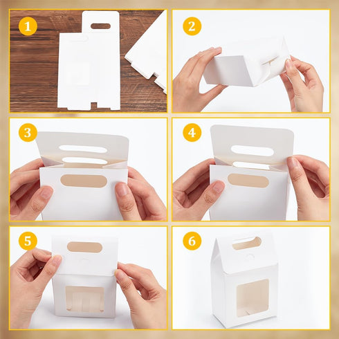28 Pcs White Paper Gift Bags with Transparent Window - Reusable Flower Bouquet Bags with Handles for Mothers Day,