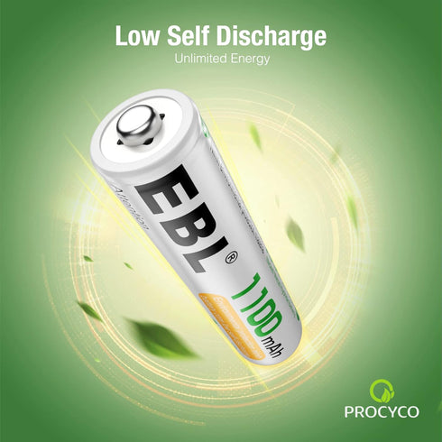 EBL AAA Rechargeable Batteries, 1100mAh, Pre-Charged, 4 Counts, NiMH with Retail Package