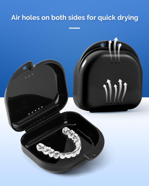 JMU Retainer Case with Vent Holes, Mouth Guard Case, Dental Storage Container, Black