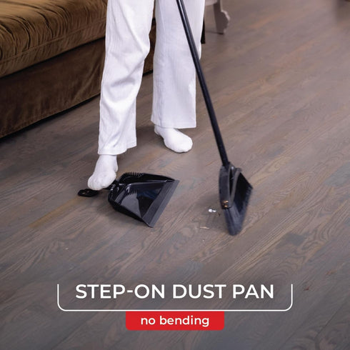 Set O-Cedar Strong Sweep Broom and Dustpan with Detail Brush | Indoor Outdoor Heavy Duty Stiff Bristle Broom | Step-On