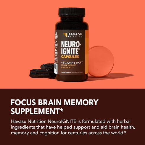 NeuroIgnite Brain Supplements 1 Month Supply for Memory and Focus Support with St Johns Wort & Ginkgo Biloba Nootropics