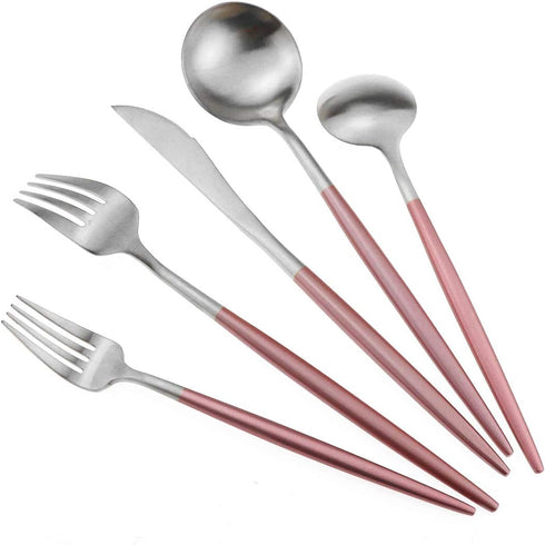 Gugrida Luxury Flatware, 5 Piece Matte Pink Handle 18/10 Stainless Steel Tableware Set for 1
