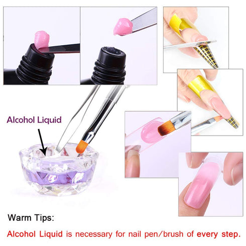 Kalolary Poly Gel Dual Brushes for Nails - Acrylic Nail Brush with Spatula & Cuticle Pusher Tools (2Pcs)