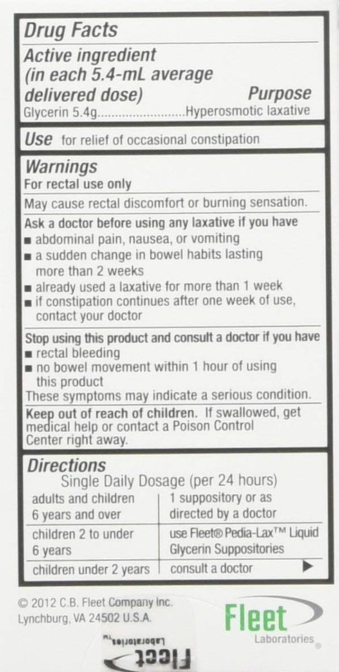 Fleet Liquid Glycerin Suppositories for Adult Constipation, 7.5 mL, 4 Bottles (4 Pack)