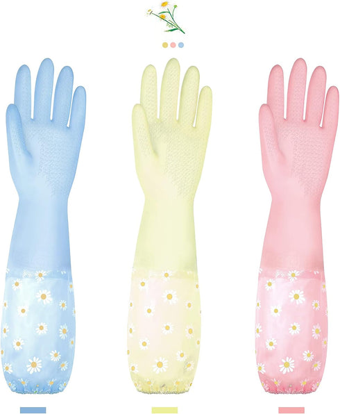 3 Pairs Dishwashing Cleaning Gloves, Reusable Rubber Gloves, Non-Slip Laundry Kitchen Gardening Household Gloves
