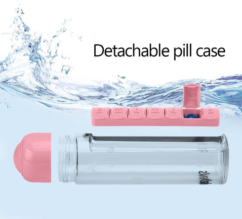 ideable creations 7-Day Pillbox 400ml Synergy Water Bottle & Pill Organizer - Travel Storage Container for Water