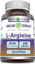 L-Arginine Supplement by Amazing Formulas | 500 Mg Per Serving | 250 Capsules | Non-GMO | Gluten Free | Made in USA