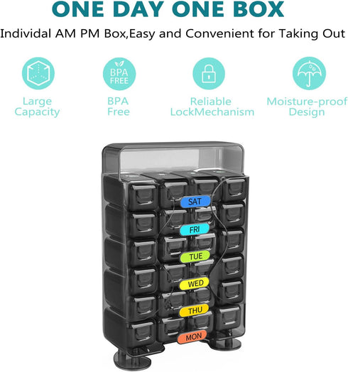 ONEUPIN 7 4 Weekly Pill Organizer Day Times a Day Large Pill Box Organizer with Drawer Designed Daily Pill Organizer