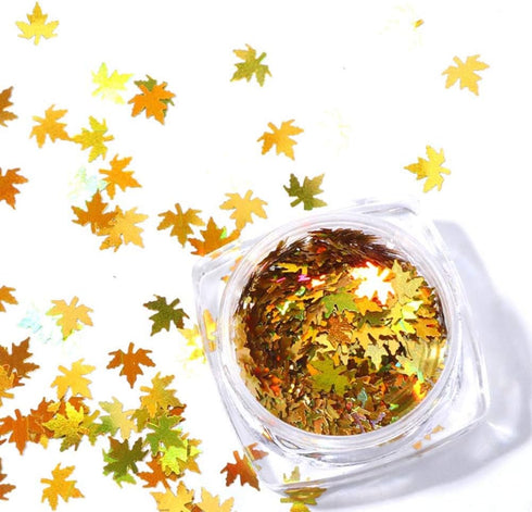 Nail Art DIY Maple Leaf Sequins - Laser Glitters Thin Paillette Flakes Stickers for Manicure Tips, 12 Boxes