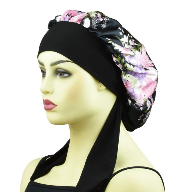 Satin Bonnet for Sleeping Women, Large Silk Bonnet with Tie Band, Men’s Silk Sleeping Night Cap