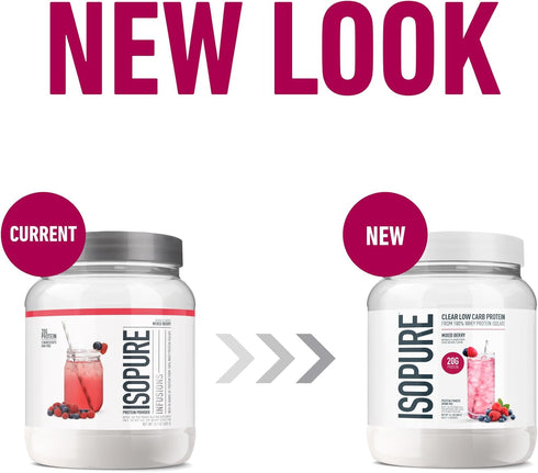 Isopure Clear Whey Isolate Protein Powder, Lactose Free, Gluten Free, Naturally Flavored, Mixed Berry, 20g Protein Per