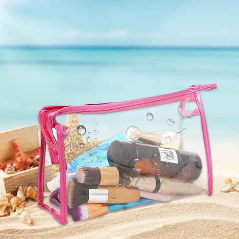 SITAKE 12 Pcs Clear Waterproof Cosmetic Bags with Handle, Portable Makeup Pouches, PVC Travel Organizers (Black)