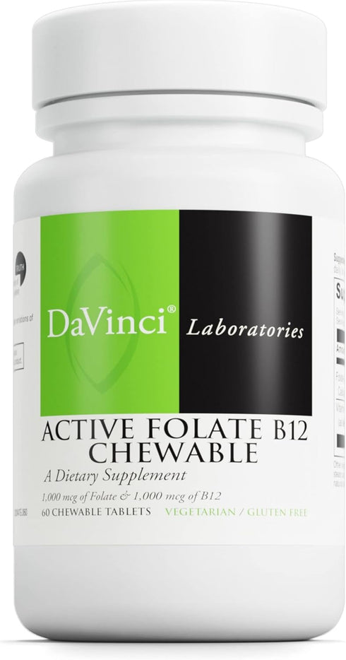 DAVINCI Labs Active Folate B12 Chewable | Dietary Supplement for Heart Health, Immune Function, 60 Chewable Tablets