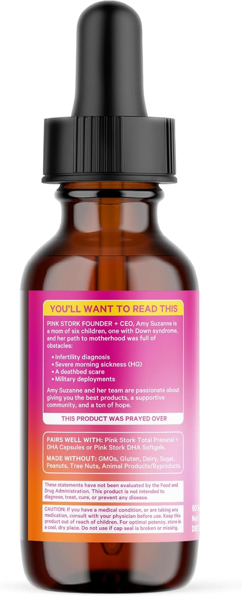 Pink Stork Liquid Folate Drops, Natural Whole-Food Methylfolate from Lemon Peel, 2 oz, Non-GMO, Prenatal