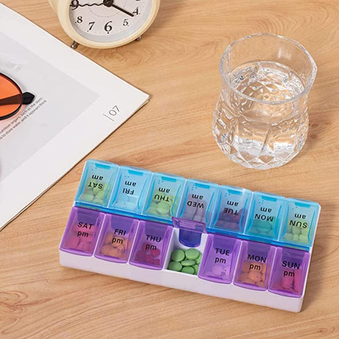 UXCONGOID 2 7 Large Pill Organizer Times a Day, Weekly Pill Organizer Daily Pill Box Day Medicine Organizer Box, AM PM