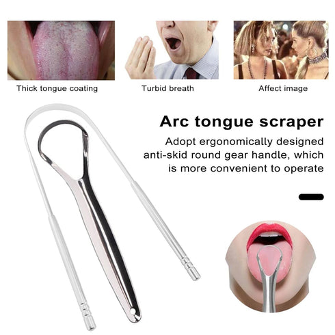 Stainless Steel Tongue Scraper, Semicircle Cleaner for Adults, Reduces Bad Breath, Oral Care Tool