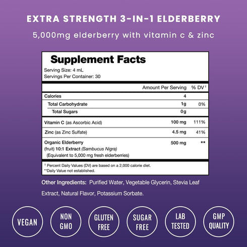 NutraChamps Organic Elderberry Syrup, 5000mg Elderberry Extract with Vitamin C & Zinc, Sugar-Free Immunity Booster