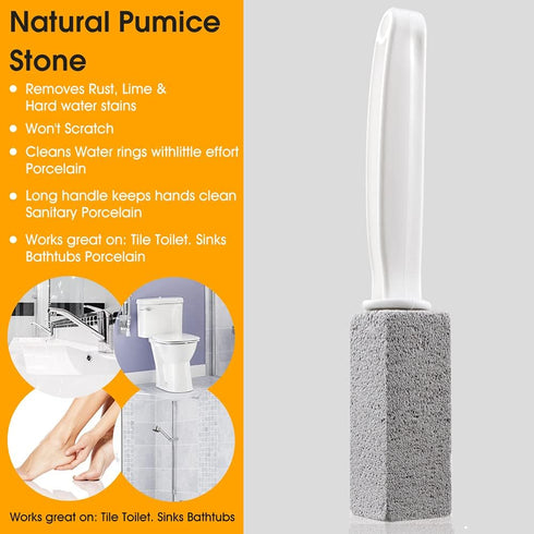 2 Pack Toilet Cleaner Hard Water Build Up Remover with Ergonomic Handle, Pumice Cleaning Stone for Kitchen & Bathroom