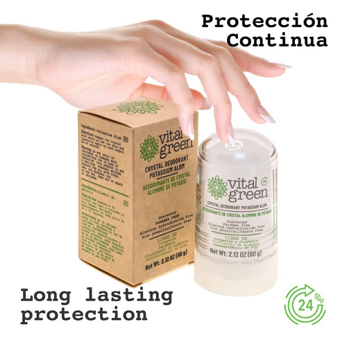 Vital Green Crystal Potassium Alum Deodorant, Unscented Mineral Deodorant for Men, Women & Athletes, 2.12oz