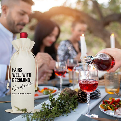 LAGZDFC Pairs Well With Becoming Grandparents Wine Champagne Gifts Bag, Reusable Wine Wrap Bag, Pregnancy Announcement