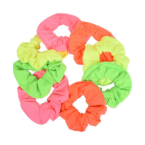 Set of 8 Neon Color Solid Scrunchies, Hair Scrunchy (Pink, Yellow, Green, Orange)