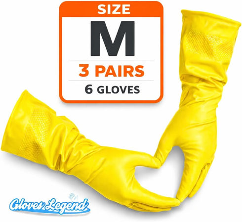 Reusable Yellow Kitchen Dishwashing Gloves - Medium & Small Sizes