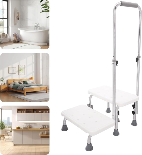HOLMZCED 2 220 lbs Steel Step Stool with Adjustable Handle, Steps Medical Foot Stool Heavy Duty Holds Step Ladder