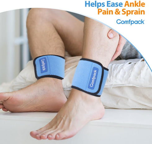 Cold Therapy Wrap with 2 Packs & 2 Sleeves - Reusable Gel Ice Packs for Foot, Wrist, Ankle Pain Relief, Blue