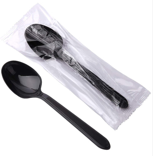 100pcs Heavy Duty Disposable Plastic Spoons, Individually Wrapped Bulk - Ideal for Parties, Restaurants, Travel &