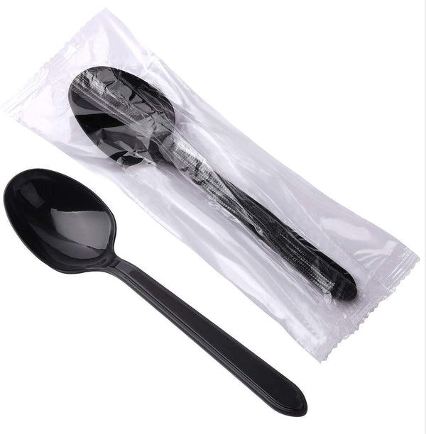 100pcs Heavy Duty Disposable Plastic Spoons, Individually Wrapped Bulk - Ideal for Parties, Restaurants, Travel &