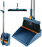 3Pcs Floor Sweeping Set - Broom and Dustpan Combo for Home, 180° Rotating Indoor Broom, Foldable Dustpan (Blue)