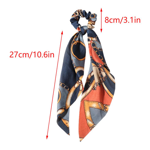 LFOUVRE 4 Pcs Chain Satin Hair Accessories, Ribbon Scrunchies with Long Tails and Knotted Hair Bands