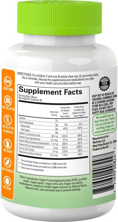 Sugar Free Kids Immune Daily Gummy Vitamins - Vegan, Non-GMO - 60 Count (30 Day Supply) - No Artificial Sweeteners,