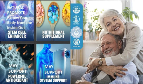 Celulas Madres 1000mg Stem Cell Plus, 4 Bottles, 480 Capsules, Non-GMO, Gluten-Free for Health Support