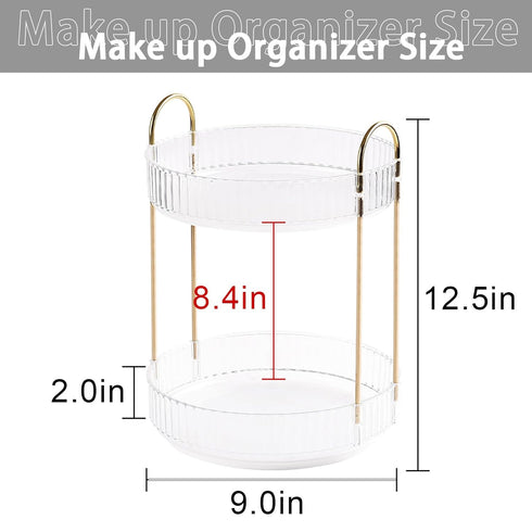 Rotating Makeup Organizer for Vanity 2 Tier, High-Capacity Skincare Clear Make Up Storage Perfume Organizers Cosmetic Dresser Organizer Countertop 360 Spinning (Clear)