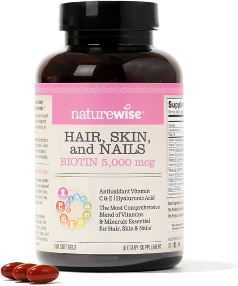NatureWise Hair Skin and Nails Vitamin - Biotin 5000mcg with Hyaluronic Acid, Multivitamin for Women with Vitamin C, B
