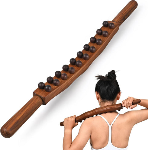KEAJVXT 20 Guasha Wood Massage Stick Tools Wooden Therapy Scraping Lymphatic Drainage Massager, Double Row Beads Point