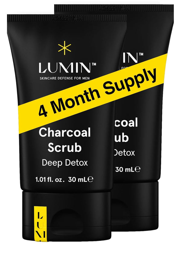 Lumin Charcoal Scrub Deep Detox for Men - Face Cleanser and Pre Shave Scrub, 30ml, 2-Pack