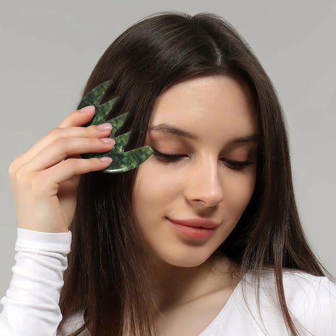 Healeved Green Jade Scalp Massage, Natural Gua Sha Comb for Head Relaxation, Wide Tooth Jade Comb for Blood