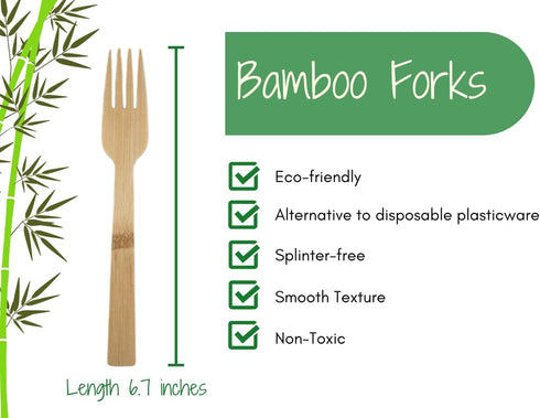 Bamboo Disposable & Compostable Forks | Biodegradable | 6.7" Eco-Friendly Utensils | 100 Pack (Forks) by Better Shop ESTD 2023