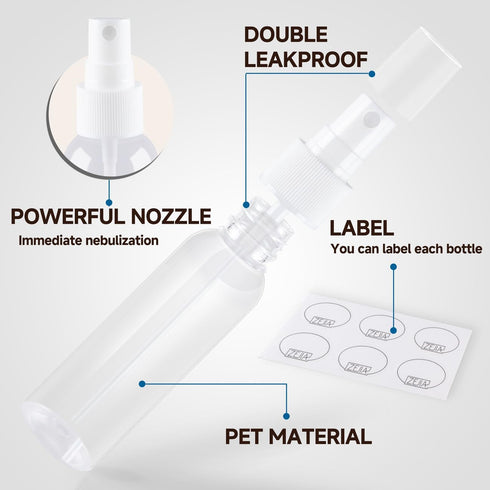 ZEJIA Small Spray Bottle 2OZ - Refillable Mini Plastic Travel Spray Bottle with Labels (3 Pack)