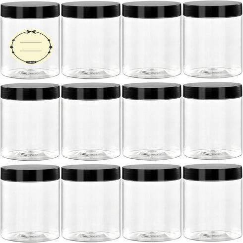 TUZAZO 8 Oz Plastic Container Jars with Lids, BPA Free Clear Cosmetic Containers for Lotion and Travel Storage (12 Pack)