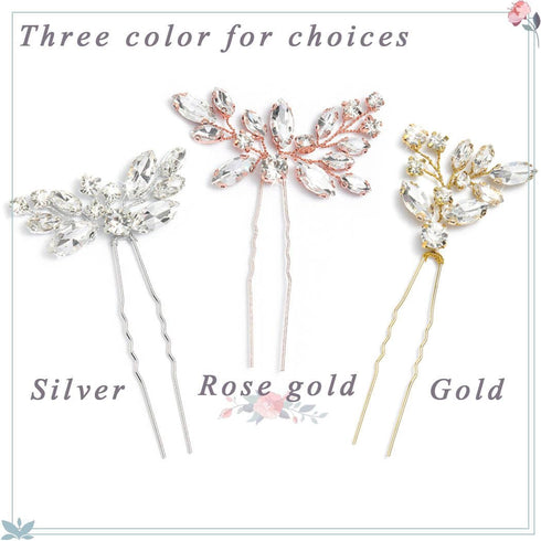 Unicra Bride Wedding Crystal Hair Pins, Flower Bridal Hair Pieces, Wedding Accessories for Women and Girls, Pack of 3