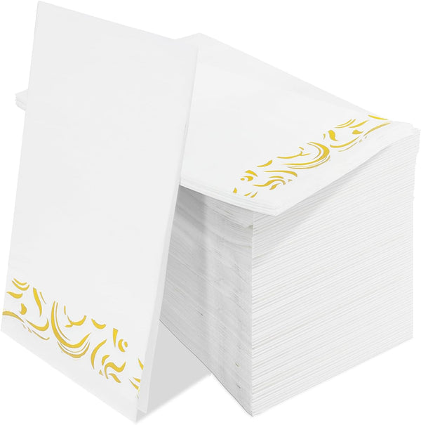 Sociaooil 100Pack Disposable Paper Napkins, Dinner Napkins with Gold Trim for Guests, Paper