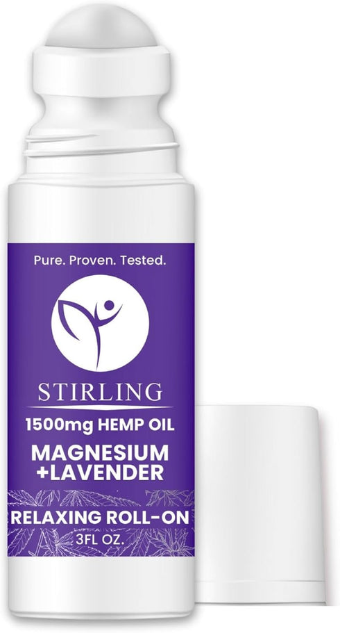 STIRLING Lavender Roll On Lotion - 1500mg Pure Hemp + Dead Sea Magnesium for Relaxation & Better Sleep