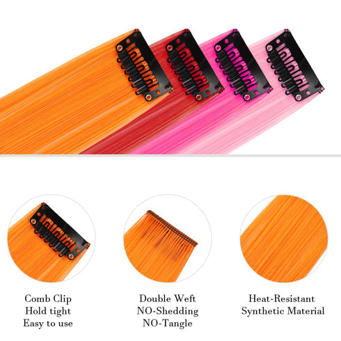 YaFex 12 Pcs 22 Inch Clip in Hair Extensions, Rainbow Colored Party Highlights Long Straight Synthetic Hairpieces for