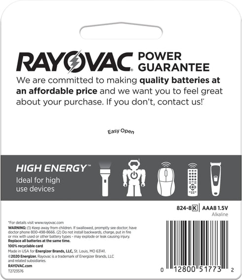Rayovac AAA Alkaline Batteries, 8 Count